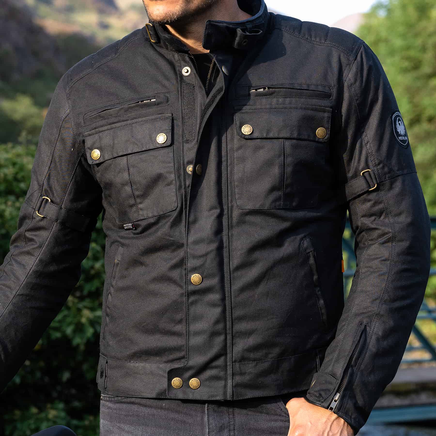 Merlin Barton 2 waxed cotton motorcycle jacket in black