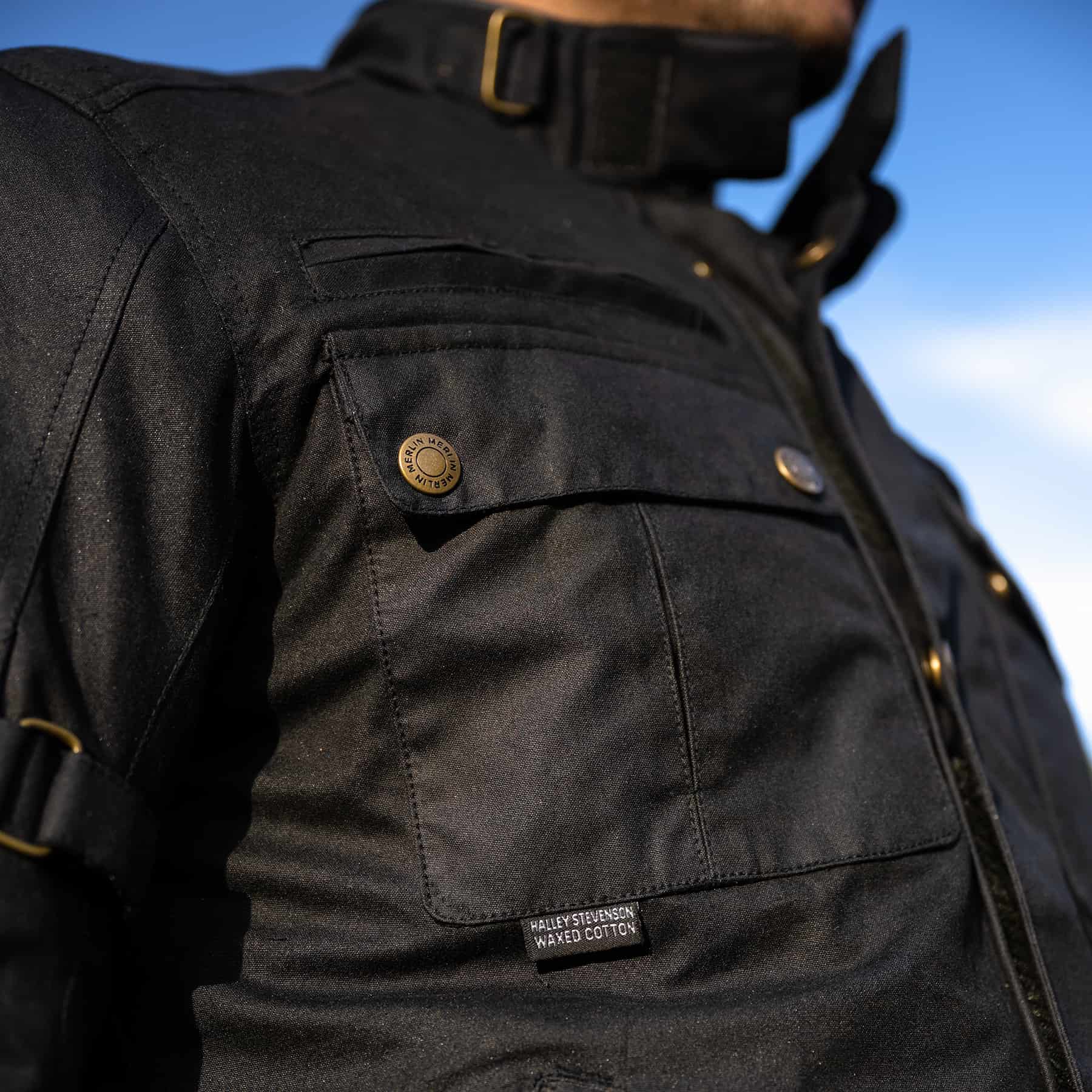 Merlin Barton 2 waxed cotton motorcycle jacket in black