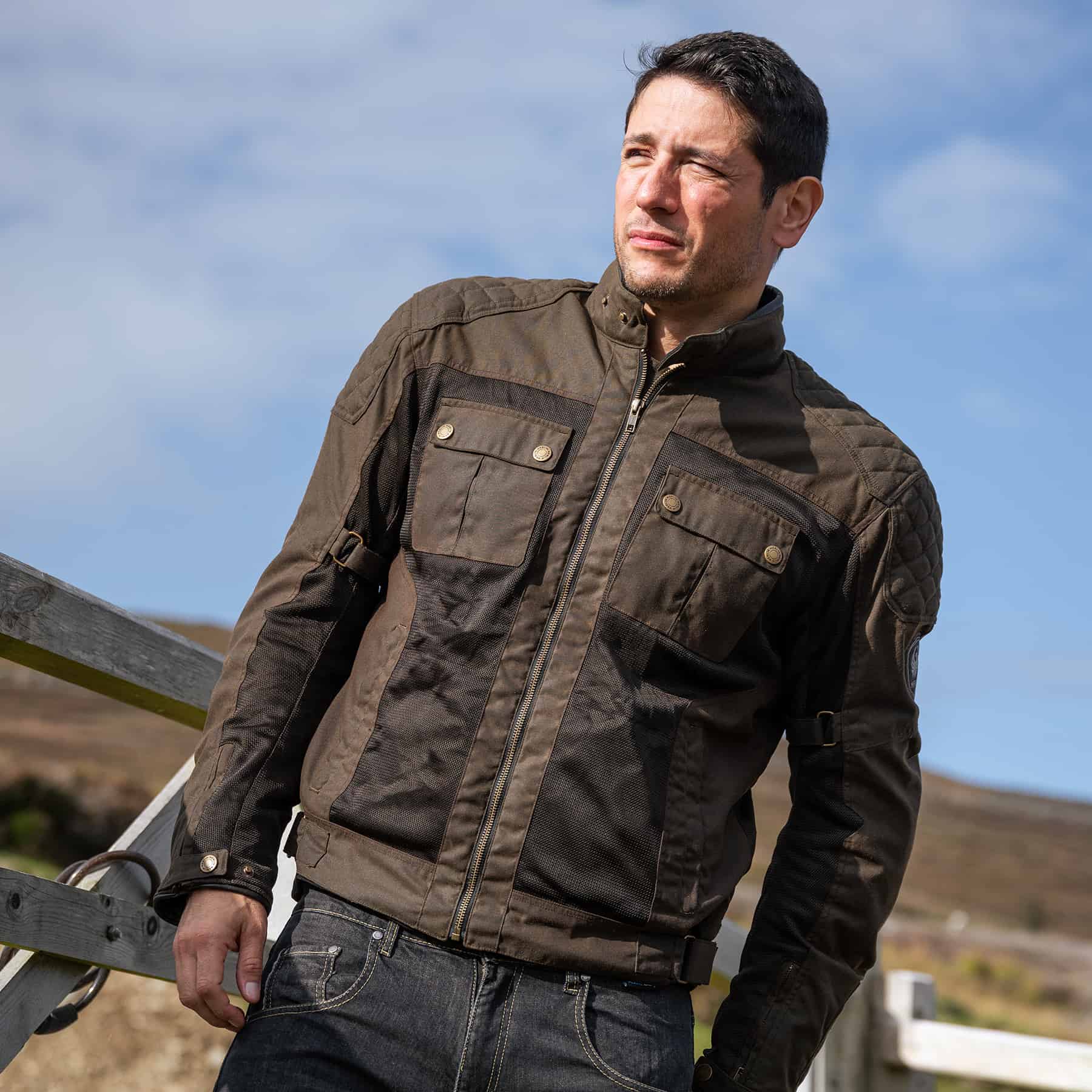 Merlin Shenstone Air waxed cotton motorcycle jacket in olive