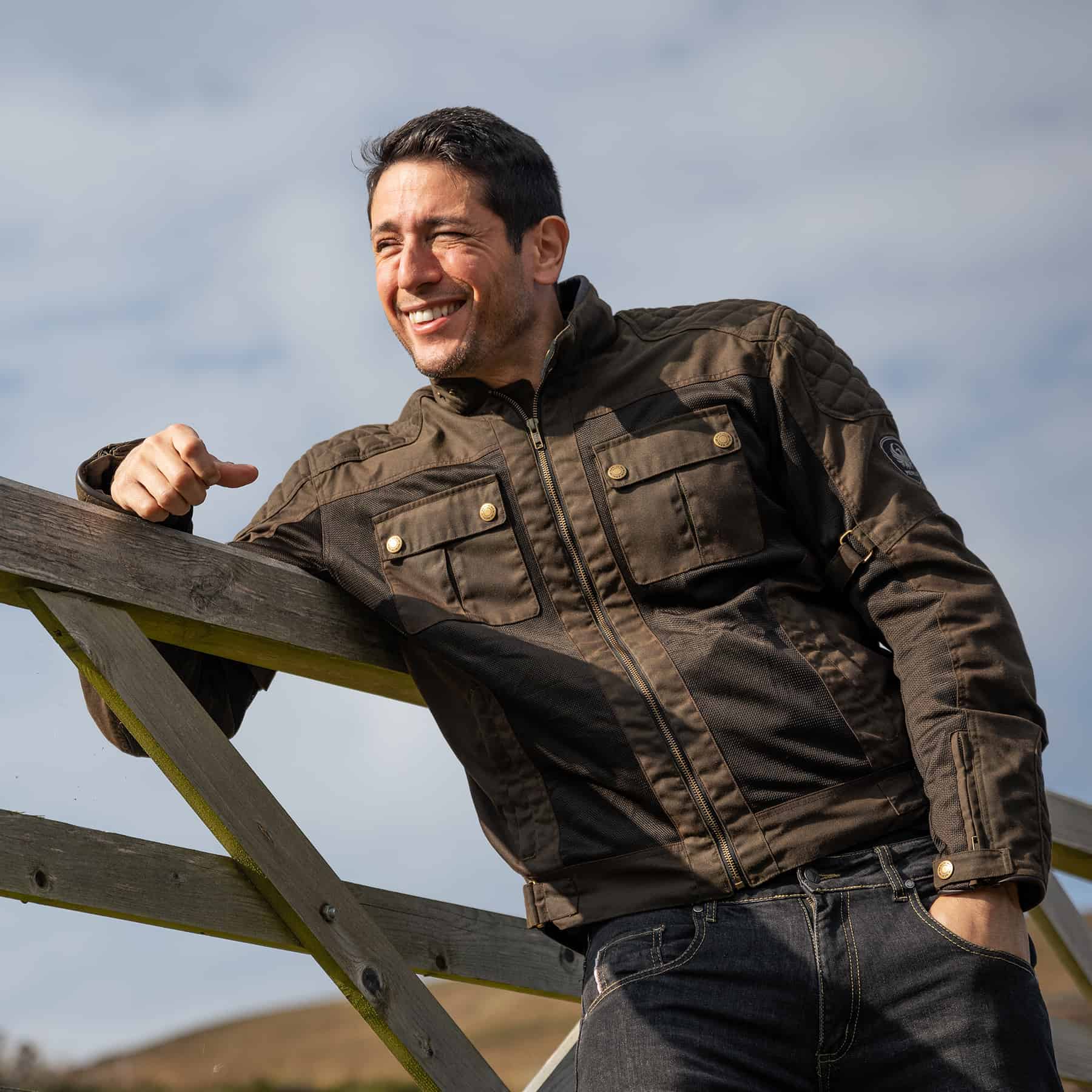 Merlin Shenstone Air waxed cotton motorcycle jacket in olive