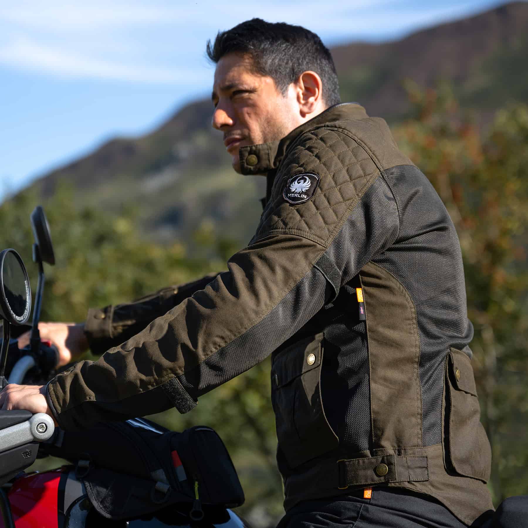 Merlin Chigwell Utility waxed cotton motorcycle jacket in olive