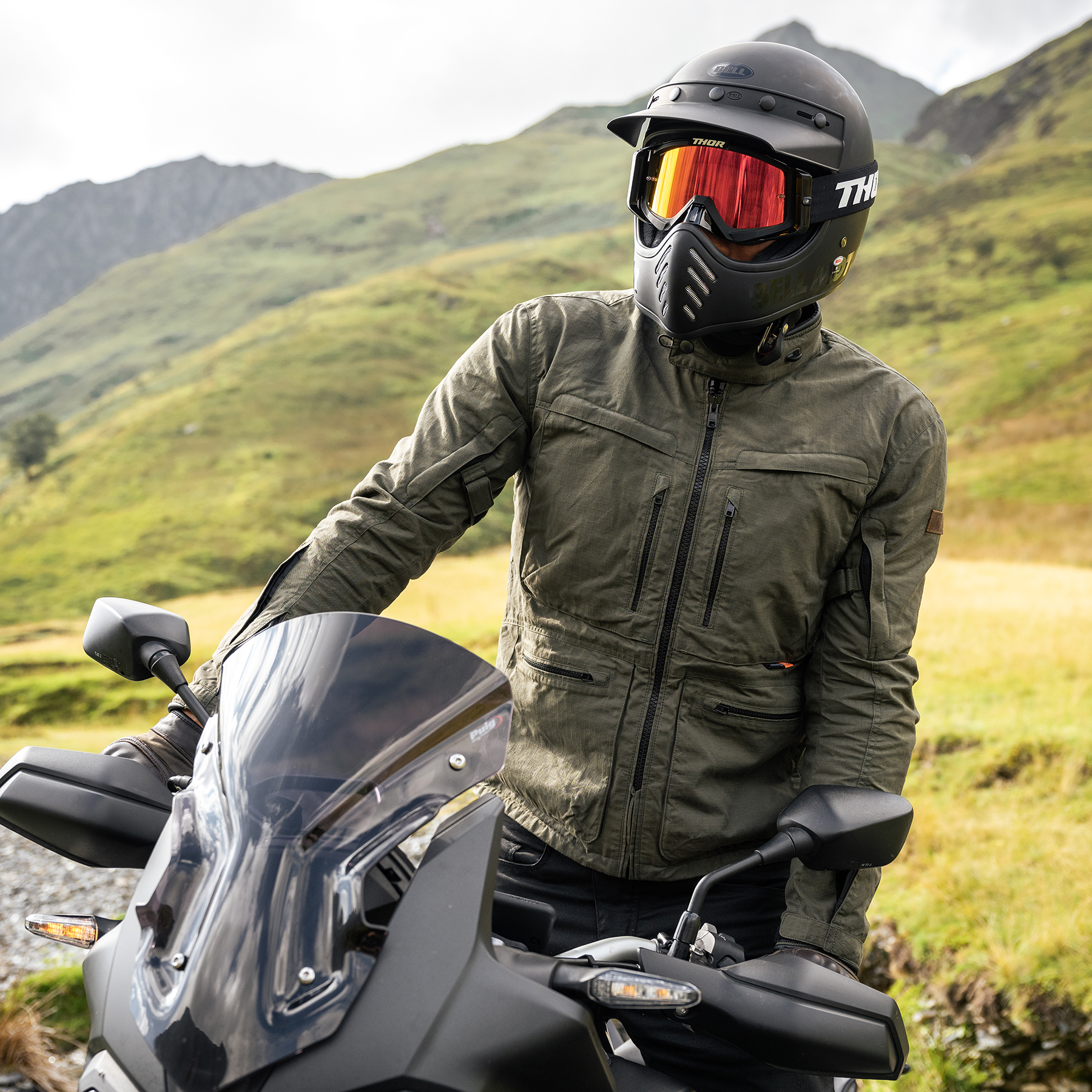 Merlin Drifter Explorer motorcycle jacket in olive