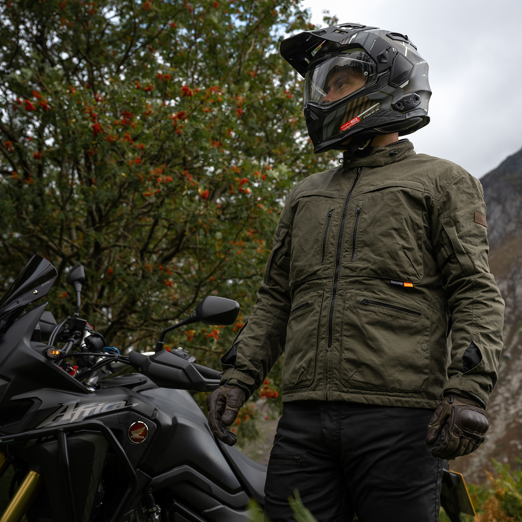 Merlin Drifter Explorer motorcycle jacket in olive
