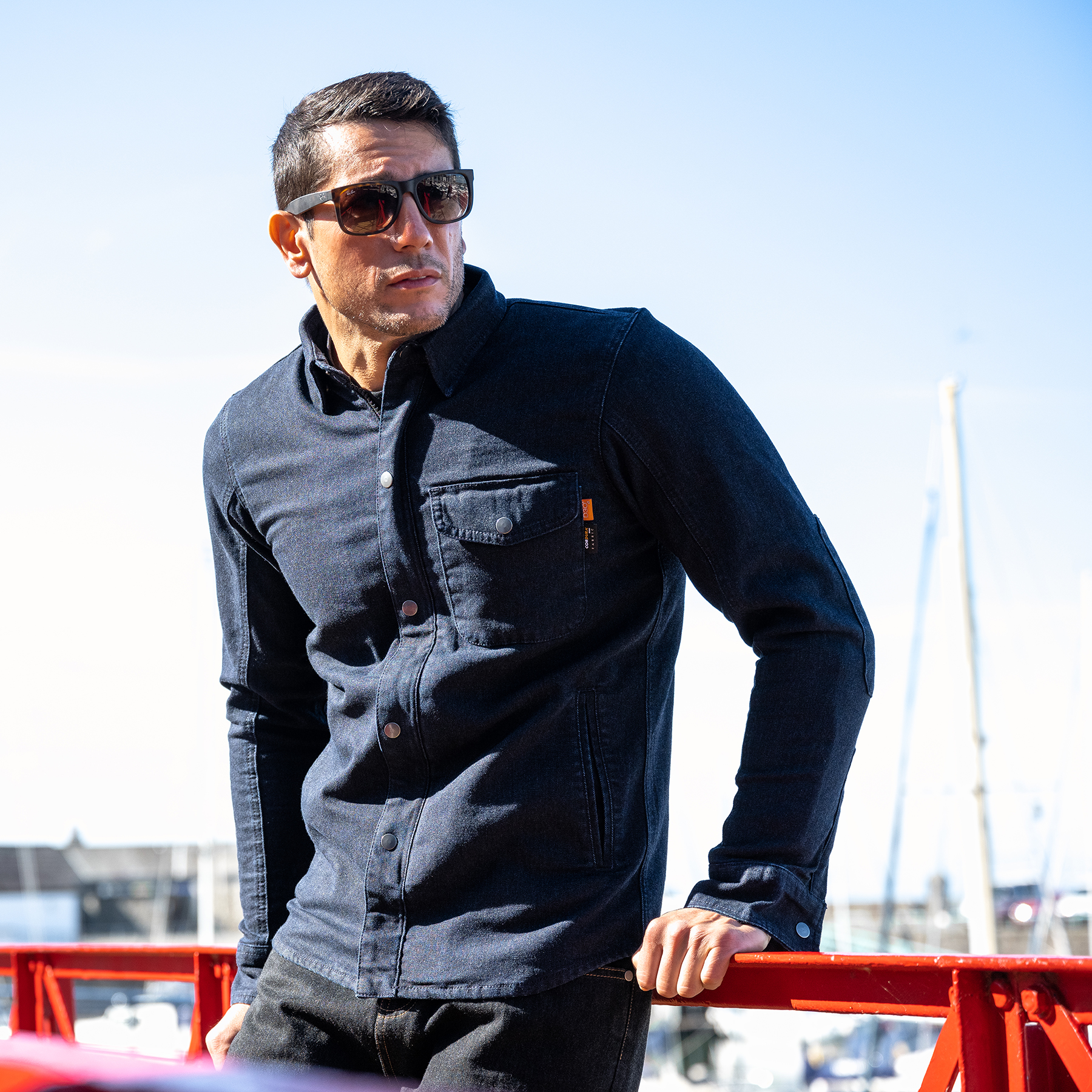 Lifestyle image of Merlin Porta shirt in navy