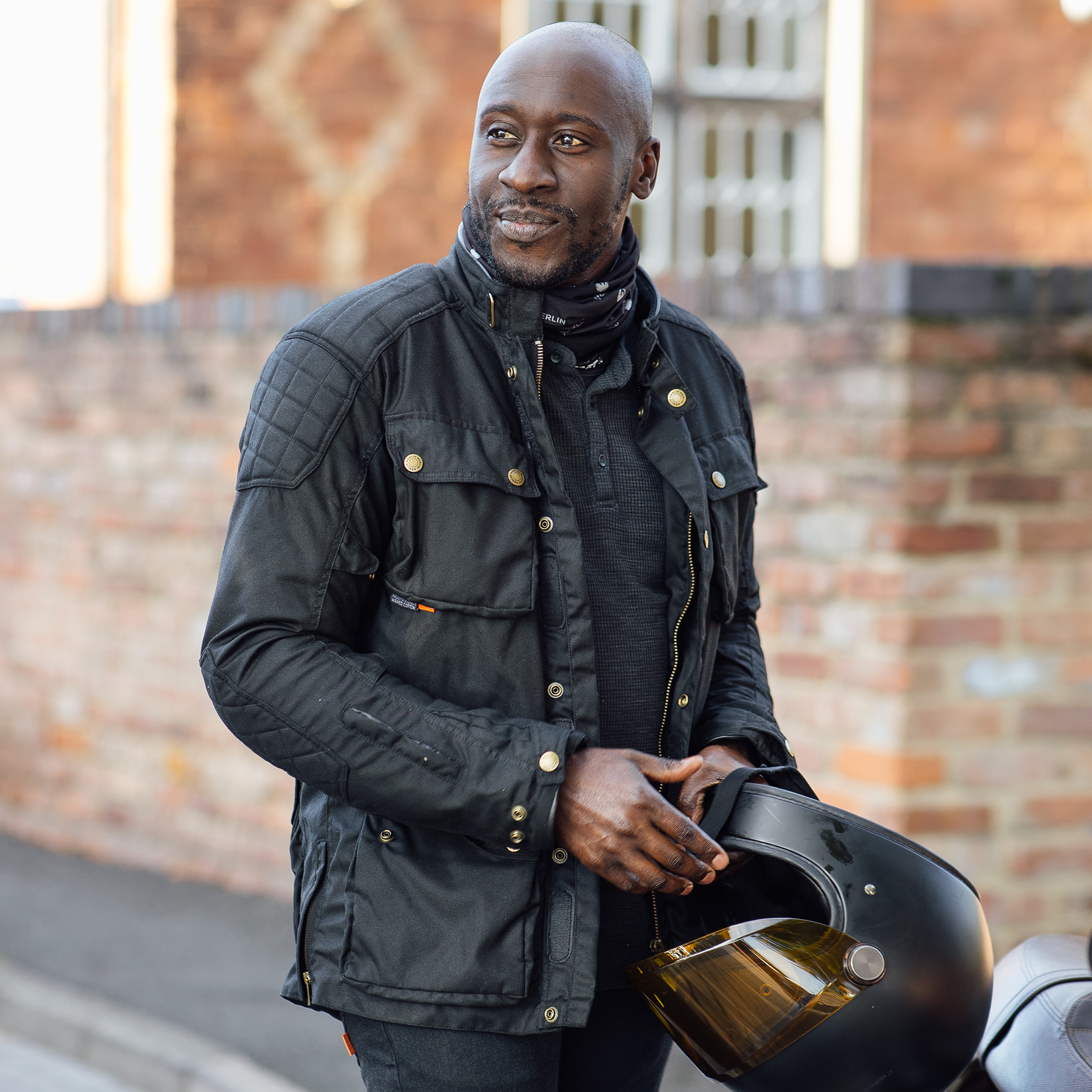 Lifestyle image of the Merlin Tewkesbury jacket in black